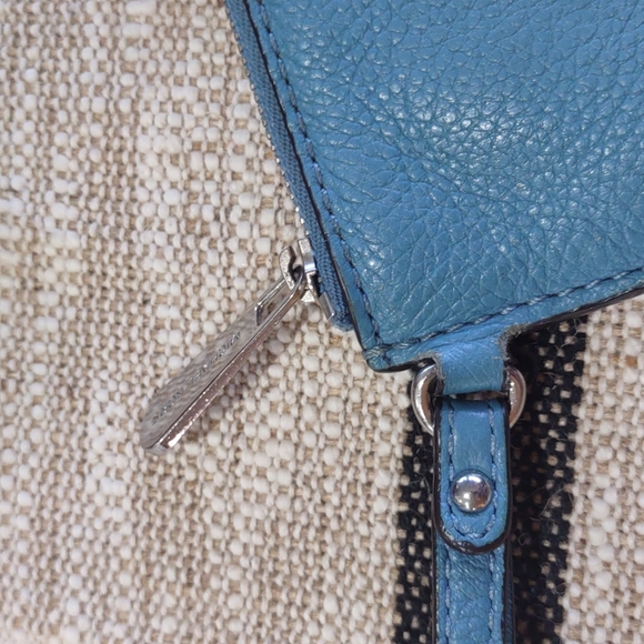 Michael Kors Blue Pebble Leather Single Zip Clutch with Wrist Strap - Picture 13 of 16